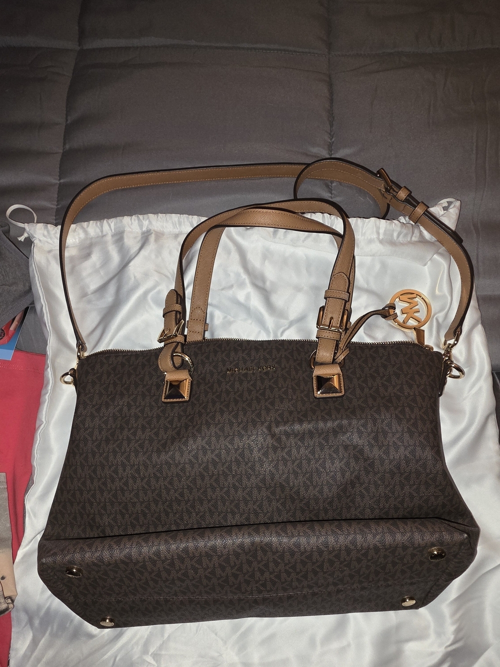 Michael Kors Brown Logo Multi-use Tote with Tan Trim
